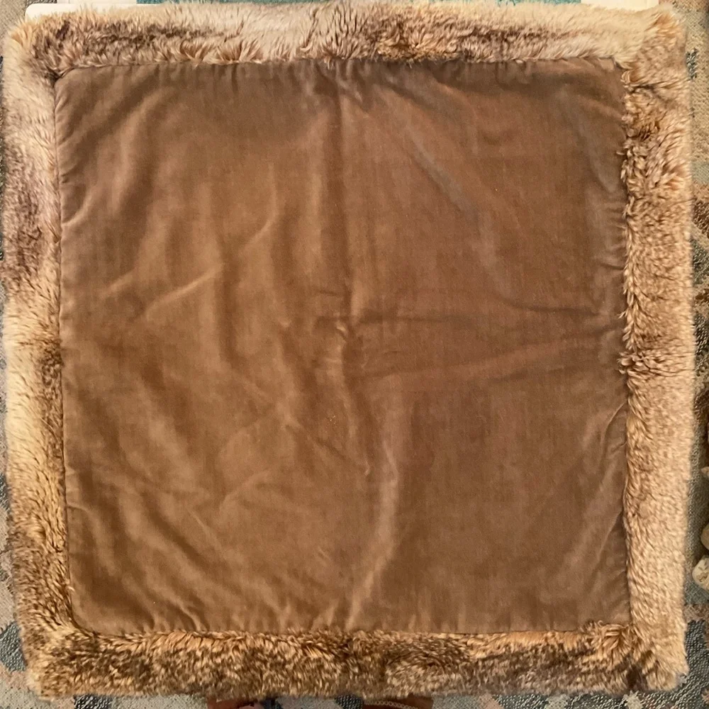 Pottery Barn Pillow Sham Tan Faux Fur Trim